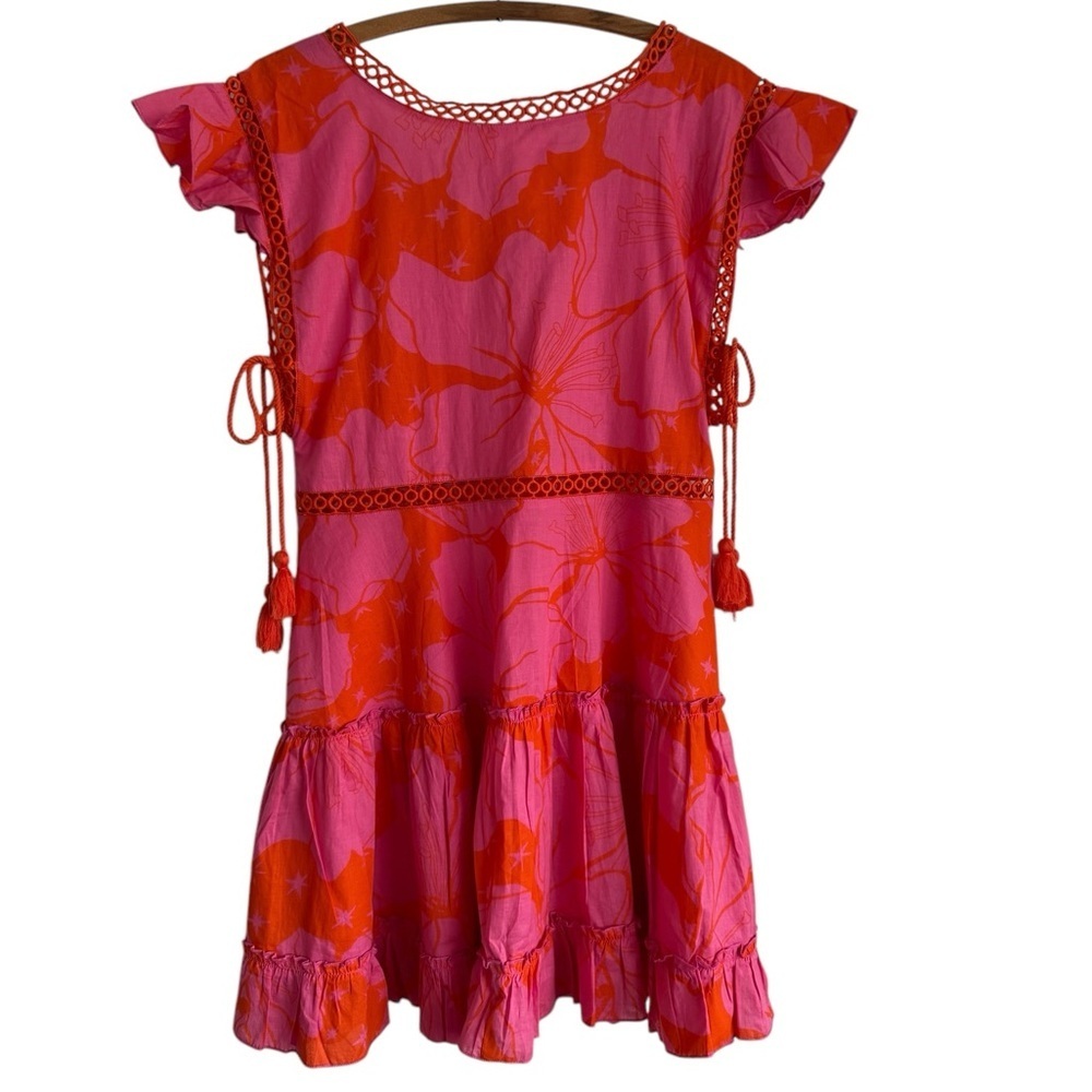 Z + L Bright Floral Made In India Cotton Crochet Detail Dress Size Large - Picture 2 of 11